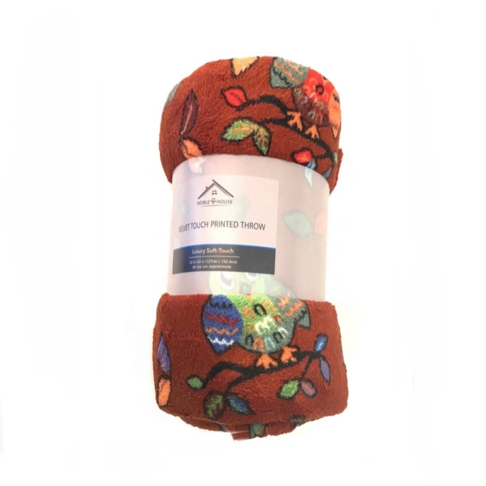 Autumn Fall Rustic Orange Owls Colorful Leaves Branch Velvet Touch Throw Blanket